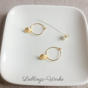 Creolen gold mit Tropfen Sterlingsilber vergoldet, minimalistische Ohrringe, Ohrringe gold, Geschenke für Frauen, Bild 3