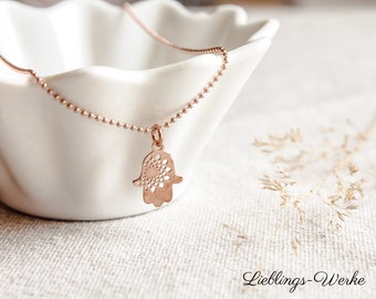 Feine Kügelchenkette  Hamsa Hand Sterlingsilber rosévergoldet /Halskette roségold/Hand der Fatima/Geschenke für Frauen