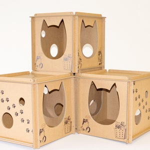 Casa de cartón para gatos, casa de cartón modular para gatos, casa cubo para gatos,