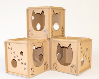 Сardboard house for a cat, modular cardboard house for cats, cube house for a cat,