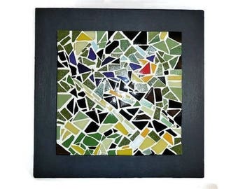 Tableau en mosaïque anthracite et vert