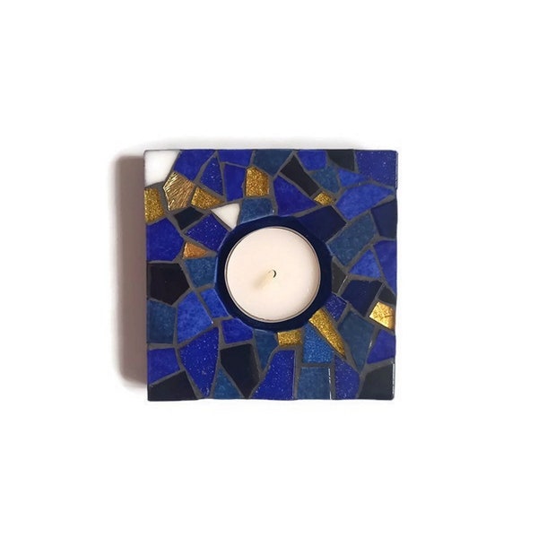 Midnight blue mosaic candle holder