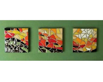 Mosaïque  triptyque  sur cadre vert prairie