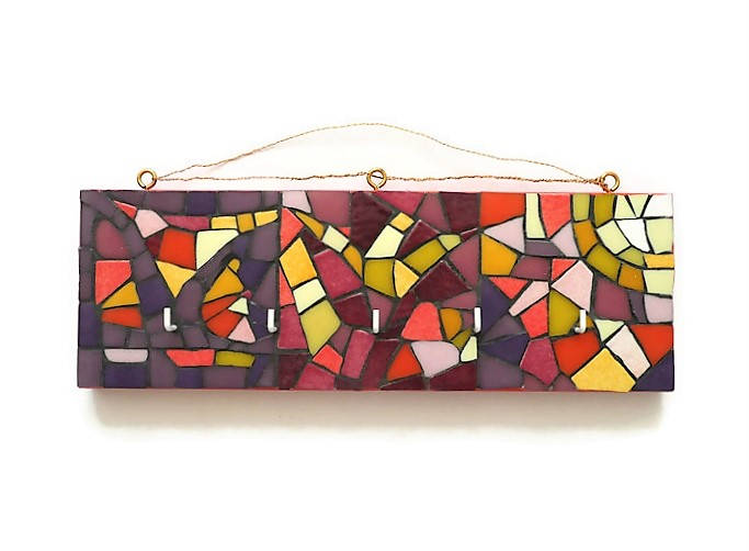 Porte-Clés Mural en Mosaïque Orange et Parme