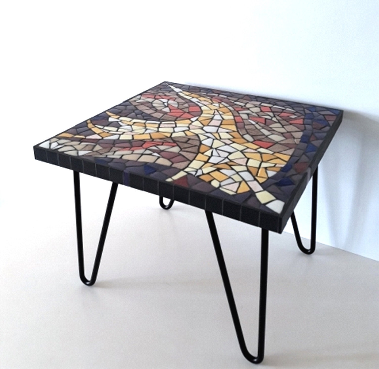 Table Basse en Mosaïque Violet Jaune