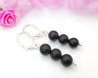 Sterling Silver or Gold Shungite Drop Lever back Earrings, EMF Protection, Healing Stones