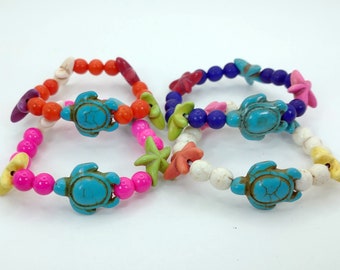 Turtle, Starfish & Howlite Children's Bracelets, Hawaiian Jewelry, Mermaid Bracelet
