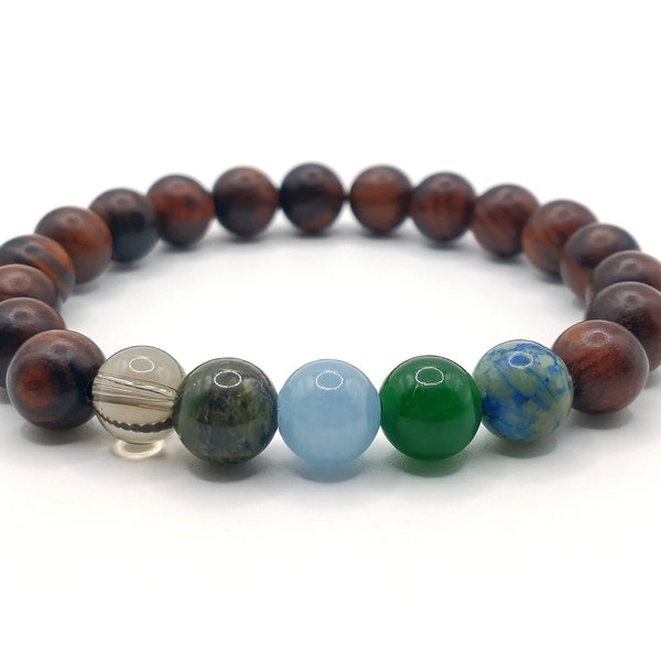 Lupus African Rosewood, Aquamarine, Bloodstone, Chrysocolla, Jade Wood Yoga Bracelet, 8mm