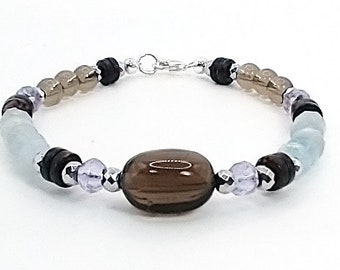 Smoky Quartz, Aquamarine, Alexandrite Healing Bracelet, Bohemian Bracelet, Hawaiian Jewelry