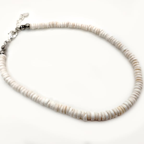 White Puka Shell Anklet, Beach Jewelry, Wedding Gift, Hawaii Jewelry, 5mm