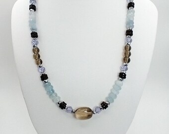Smoky Quartz, Aquamarine, Alexandrite Healing Necklace, Bohemian Necklace, Hawaiian Jewelry