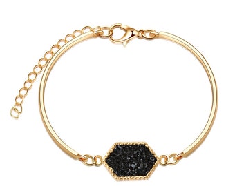 Black Druzy & Gold Bangle Necklace, Jewelry Gift