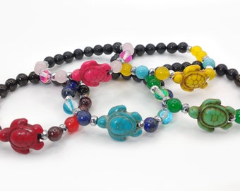 Turtle, Shungite, Birthstone, and Aura Mermaid Bracelet, EMF Protection, Hawaiian Jewelry