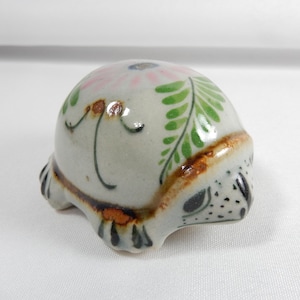 Vintage EL PALOMAR Ken Edwards Mexican Art Pottery TURTLE Figurine - Tonala Flower Floral Miniature Mexican Folk Art Pottery Figurine Mexico