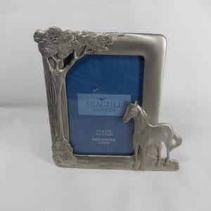 Marco de fotos vintage SEAGULL PEWTER 1998 Etain Zinn Canada PF3046 - Hermoso caballo/potro/yegua - Se adapta a fotos de 3,5 x 5" - ¡Difícil de encontrar!