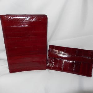 Genuine EEL SKIN Bifold Burgundy PLANNER & Wallet / Agenda/ Day Timer / Bi-Fold Organizer / Note Book - Vintage Agenda and Wallet Set
