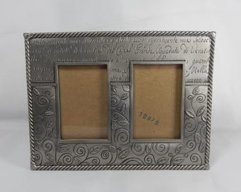 Vtg SEAGULL PEWTER 1999 Etain Zinn Canada Photo Picture Frame PF855 - Gorgeous Double Frame with Leaves & Vines and Italian handwriting