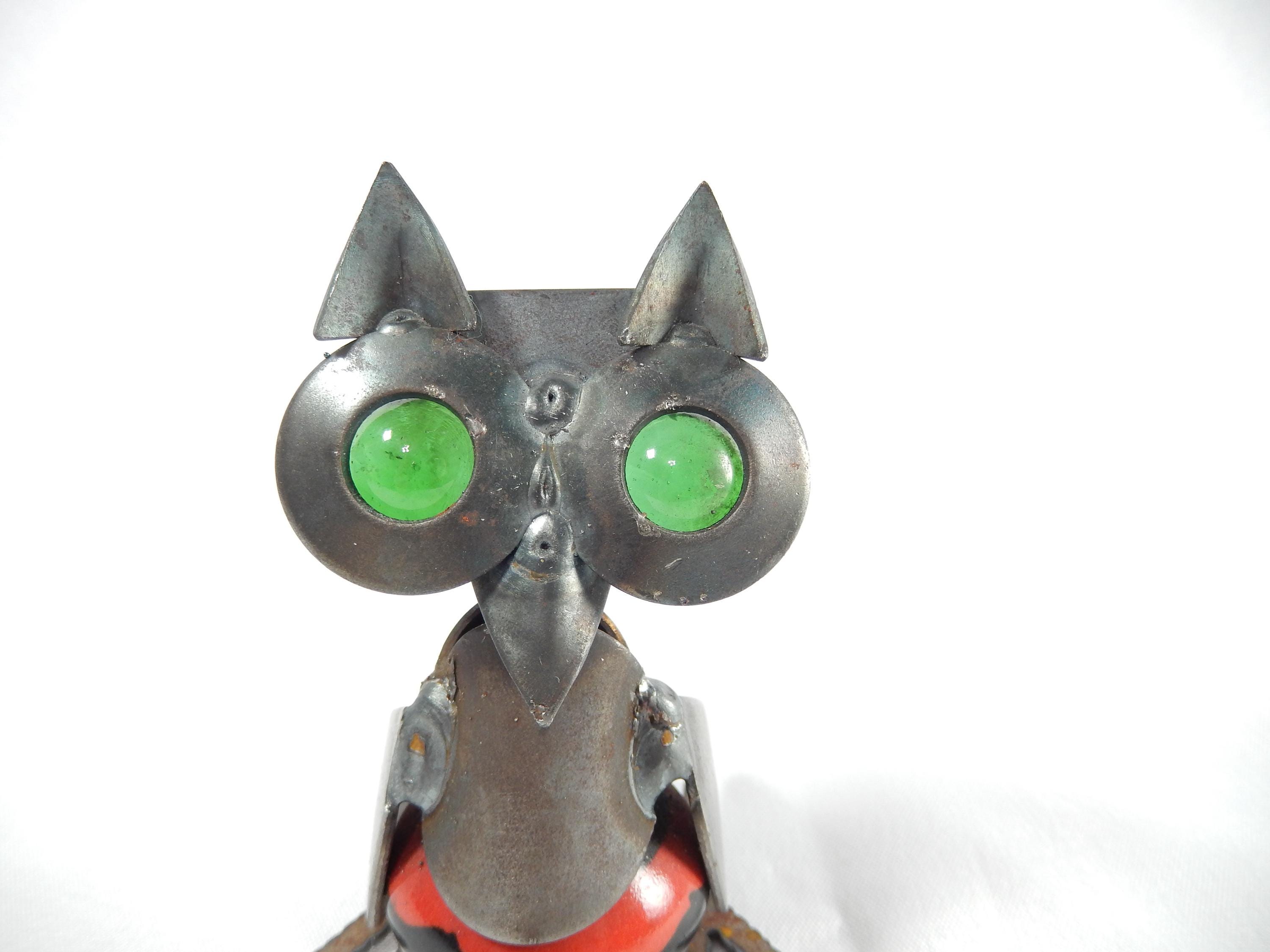 金属製フクロウの置物 4インチ 大理石の目付き | リサイクル金属
