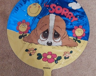 Vintage GIORDANO Sad Dog SORRY 18" Mylar / Helium BALLOON - 1980's New / Unused - I'm Sorry - Rare