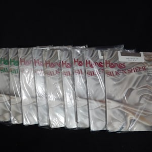 9 Hanes SILK&#39; N SHEER Vintage Pantyhose - Lot of 9 Khaki Color, Size CD Medium - Nylons / Panty Hose / Hosiery / Stockings - New Old Stock