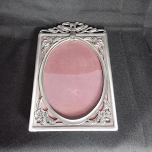 SEAGULL PEWTER Wedding Picture Frame - 5” x 7&quot; with Bells, Bow & Flowers - Vintage 1990 Fine Pewter - Standing or Hanging - Gorgeous # PF232