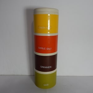 Vintage 70s TUPPERWARE Stackable SPICE SET - #1308 Harvest Colors 4 piece set with lid - Made in Canada - Shaker Containers for Spices