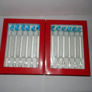 Two Sets of 6 Vintage BLUE WHALE/ DOLPHIN Glass Swizzle Sticks - New in Box with Tags - Retro Nautical Fish Bar Drink Stir Sticks / Stirrers