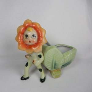 Rare Vtg PY JAPAN ANTHROPOMORPHIC Flower Face Planter | Pixie Flower Pot | Very Hard To Find | Very Scarce | Hand Painted | Vintage