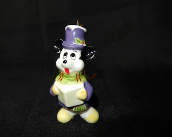 Vtg MICKEY MOUSE CAROLER Christmas Tree Ornament - Walt Disney Productions Japan - Vintage Ceramic / Porcelain Hanging Figurine