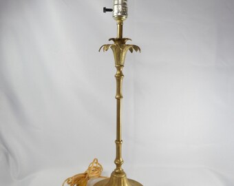Vintage Brass Palm Tree Lamp 19” Tall, Hollywood Regency Tropical Table Light Base, 5.75” Diameter Retro Coastal Decor Accent | WORKS