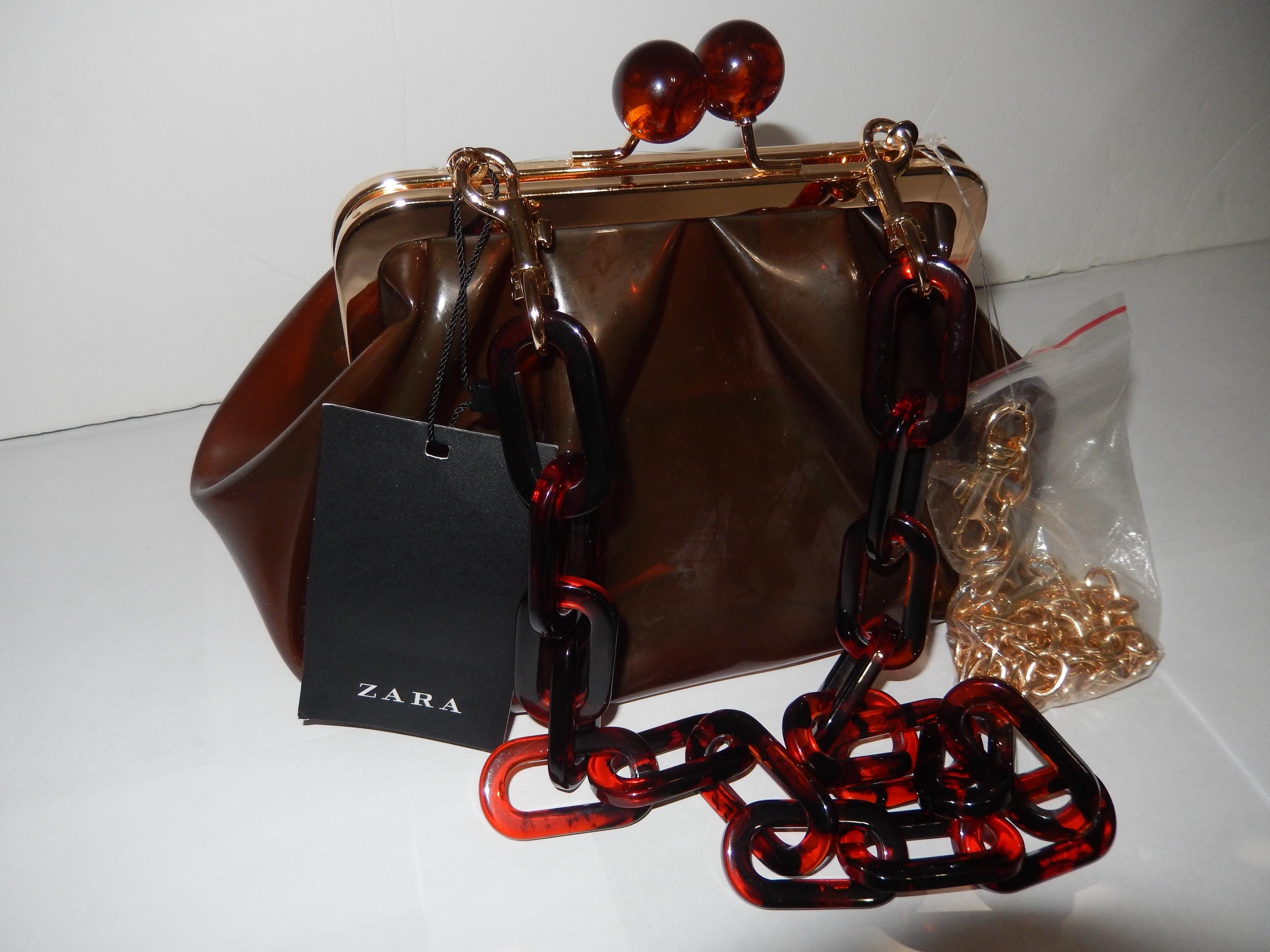 NWT Very RARE ZARA Vinyl Purse / Crossbody Bag / Handbag - Smoky Brown See Through / Transparent / Translucent - Tortoiseshell Clasp / Strap