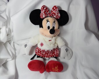 Rare Disney MINNIE MOUSE 2015 17" Plush - Disney Store Exclusive Holiday Christmas Minnie Mouse Plush 2015 Embroidered