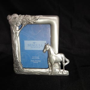 1998 SEAGULL PEWTER Etain Zinn Canada Photo Picture Frame PF3046 - Gorgeous Horse / Colt / Mare - Fits 3.5X5&quot; photo - Hard to find !