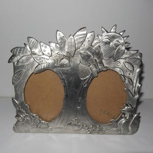 2000 SEAGULL PEWTER Etain Zinn Canada Double Oval Photo Picture Frame PF918 - Cute Bunny Rabbit Fox Ladybug Ducks Butterfly Snail Sun Leaves