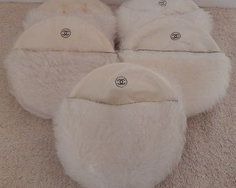 Lot of 5 CHANEL 1970's Vintage Powder / Talc Puffs with Silk Pockets - Large size