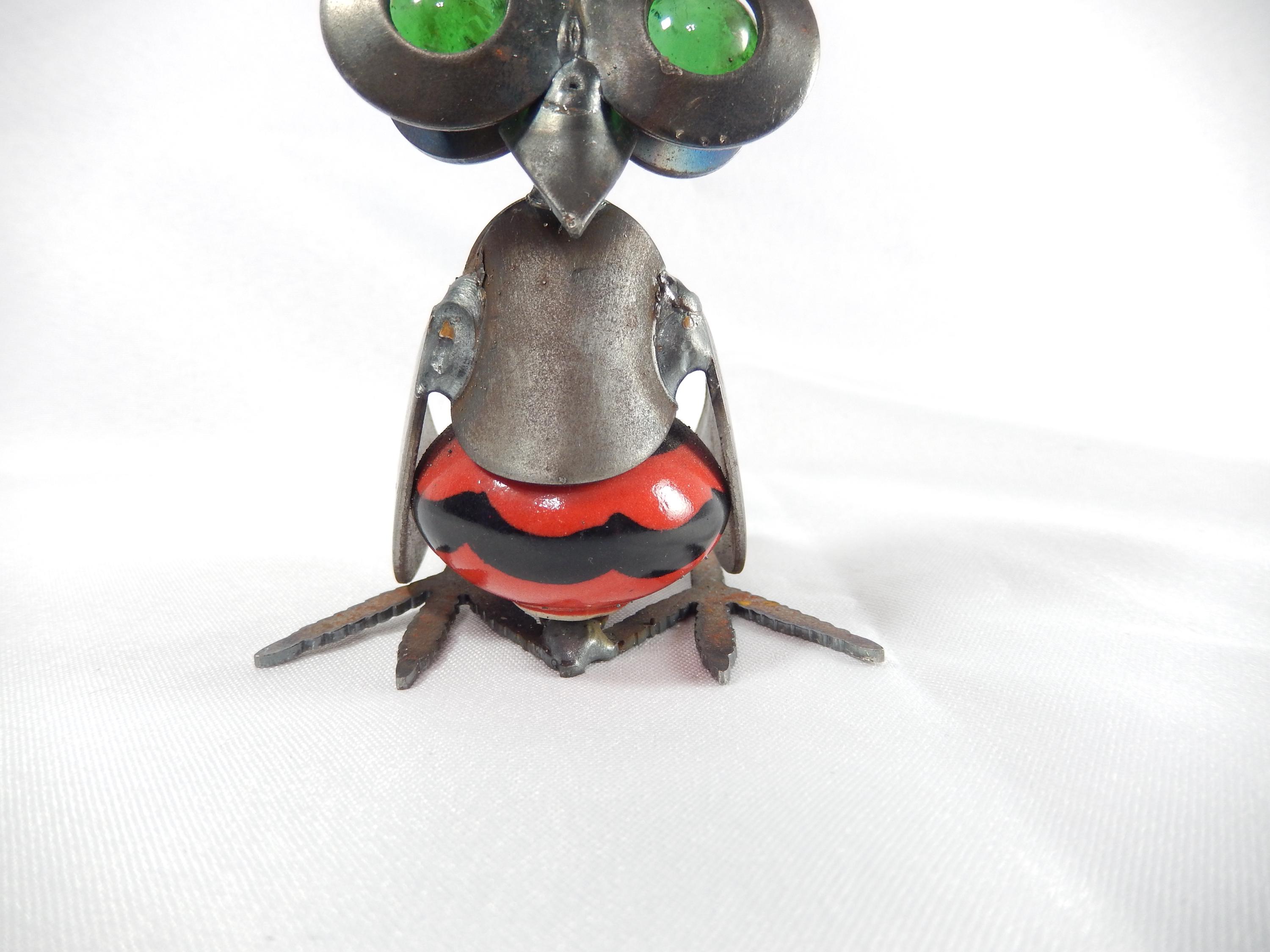 金属製フクロウの置物 4インチ 大理石の目付き | リサイクル金属