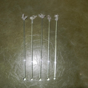 5 VINTAGE Glass SWIZZLE STICKS - Animals - Bird, Whale, Butterfly, Duck, Elephant Drink Stirring Stir Sticks / Stirrers / Mixers / Barware