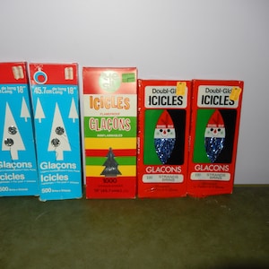 Vintage Christmas Tree TINSEL Icicles Silver & Blue - 5 packages unused NEW - Christmas Foil Decorations - five package LOT
