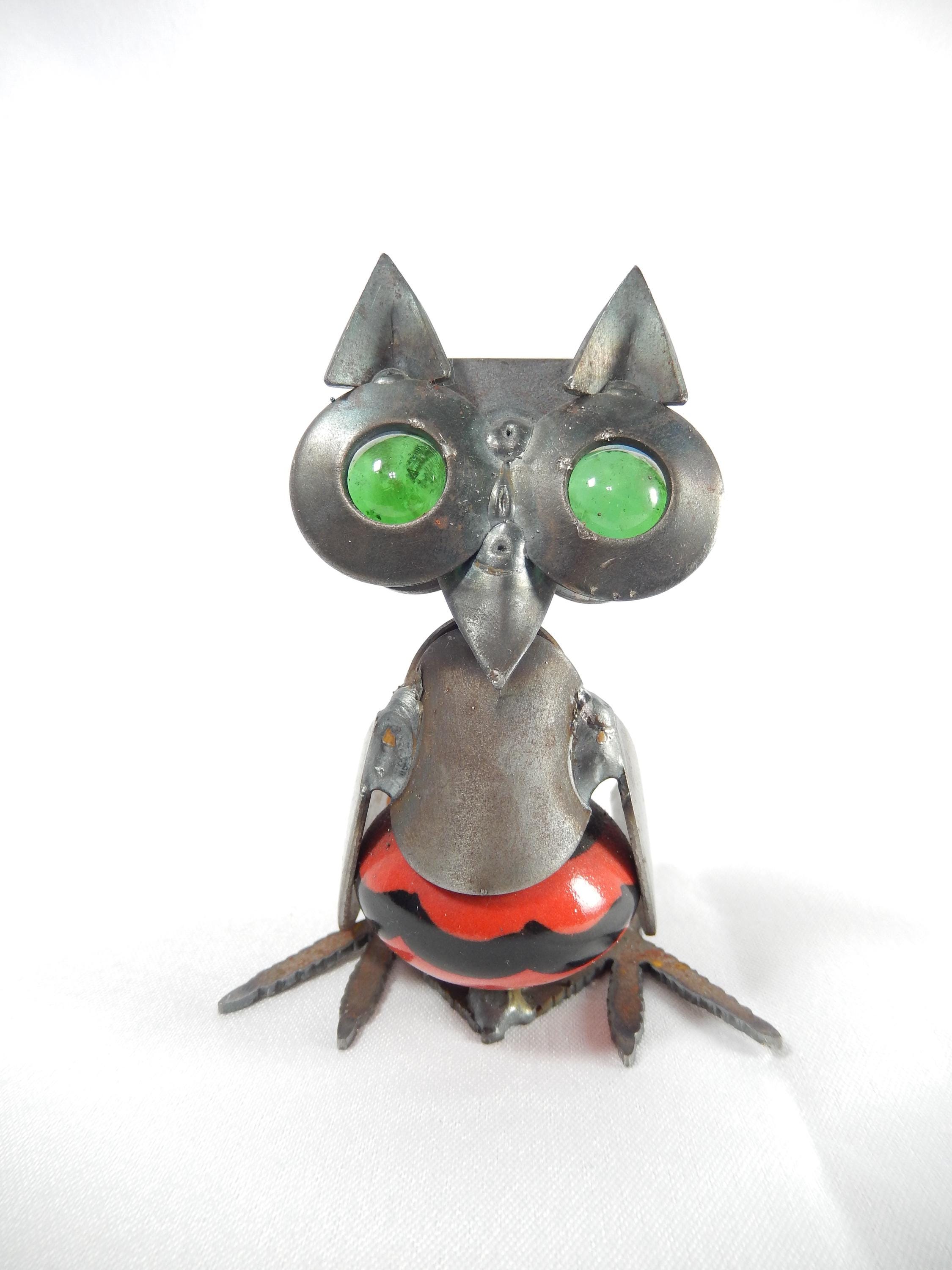 金属製フクロウの置物 4インチ 大理石の目付き | リサイクル金属