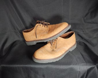 SEBAGO OXFORD Tan Brush Suede Leather Casual Dress Shoes - Mens Size 13 - Lace up / Shoelace Tie - Perfect for Office / Work - Made in USA