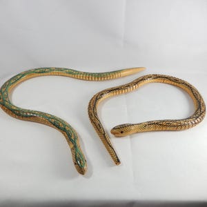 Vtg 27.5" WOOD ARTICULATED SNAKES | Vintage Handmade Wooden Reptiles | Jointed Moveable Bendable Poseable Display Pieces