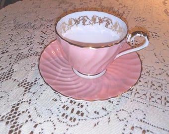 AYNSLEY Pink Swirl Teetasse mit Untertasse #1531 - Teetasse England Bone China