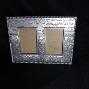 1999 SEAGULL PEWTER Etain Zinn Canada Photo Picture Frame PF855 - Gorgeous Double Frame with Leaves & Vines and Italian handwriting - RARE