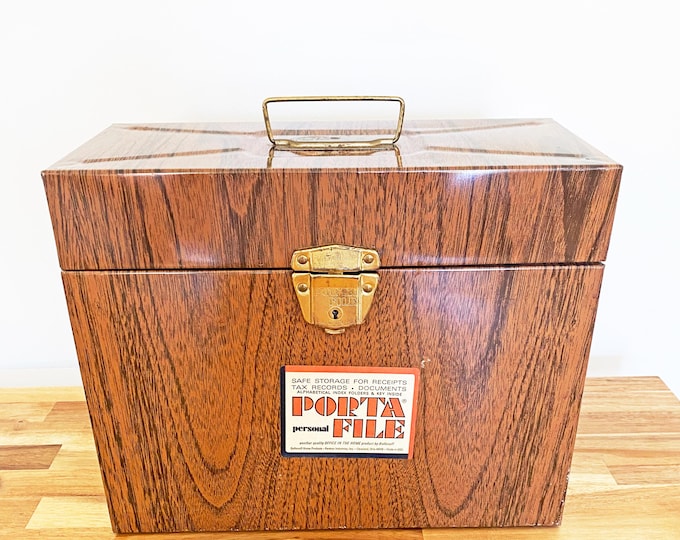 Vintage Brown Metal File Box With Faux Wood Finish by Ballonoff Porta ...