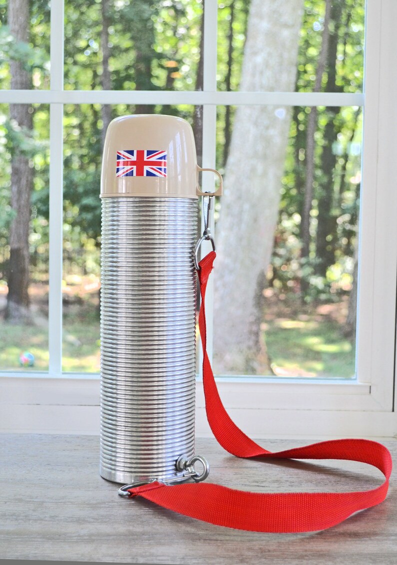Vintage Thermos with shoulder strap and 3 cups Etsy