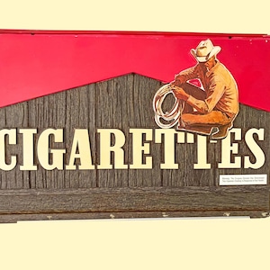 Cartel publicitario vintage de cigarrillos Marlboro Man de dos caras y de gran tamaño
