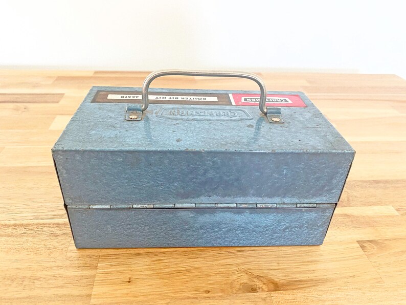 Vintage Sears Craftsman Blue Metal Router Bit Box Case With Some Tools ...