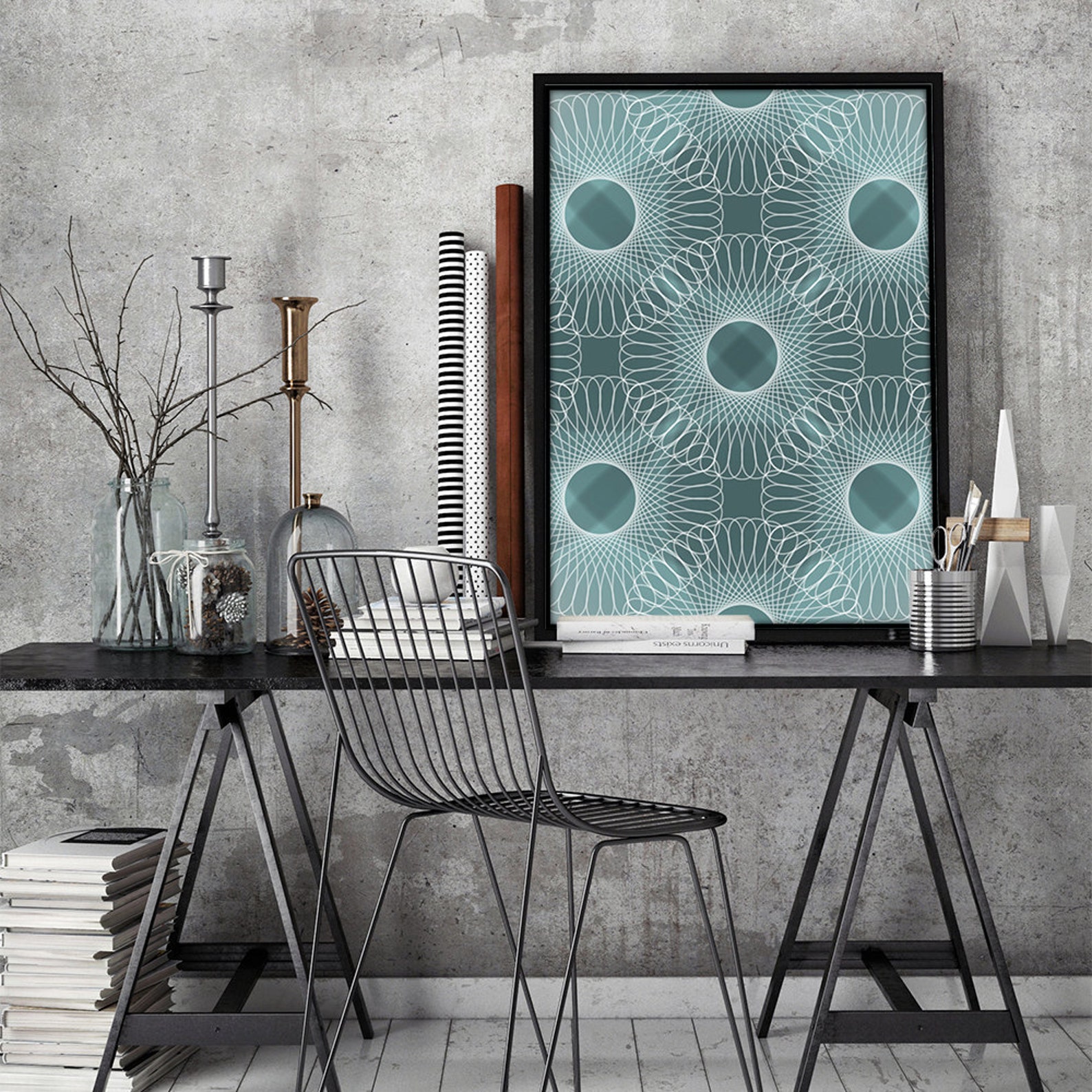 Abstract Art Print Teal Art Geometric Line Art Modern Art Etsy