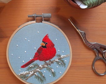 Winter Cardinal Embroidery Pattern: DIY Christmas Ornament (PDF Download)