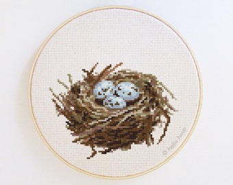 Bird's Nest cross stitch pattern - birds embroidery - PDF - Instant download